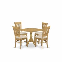 East West Furniture Dmva5-Oak-C 5 Piece Modern Dining Table Set - Oak Dinner Table And 4 Oak Linen Fabric Dining Room Chairs With Slatted Back - Oak Finish