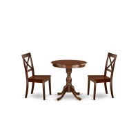 East West Furniture - Esbo3-Mah-W - 3-Pc Modern Dining Table Set - 2 Dining Room Chairs And 1 Dining Table (Mahogany Finish)