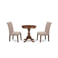 East West Furniture - Esbr3-Mah-04 - 3-Pc Dining Room Table Set - 2 Upholstered Dining Chairs And 1 Dining Room Table (Mahogany Finish)