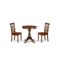 East West Furniture - Esca3-Mah-W - 3-Pc Modern Dining Table Set - 2 Kitchen Chairs And 1 Dining Room Table (Mahogany Finish)