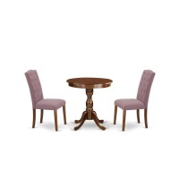 East West Furniture - Esce3-Mah-10 - 3-Pc Dinette Room Set - 2 Kitchen Parson Chairs And 1 Dining Table (Mahogany Finish)