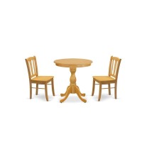 East West Furniture - Esdl3-Oak-W - 3-Pc Dining Room Table Set - 2 Kitchen Dining Chairs And 1 Kitchen Table (Oak Finish)