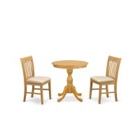 East West Furniture - Esnf3-Oak-C - 3-Pc Modern Dining Set - 2 Mid Century Dining Chairs And 1 Kitchen Dining Table (Oak Finish)