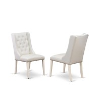 Fop2T44 Mid Century Dining Chairs - Light Grey Linen Fabric Dining Chair And Button Tufted Back With Linen White Rubber Wood Legs - Set Of 2 Chairs