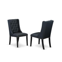 Fop6T24 Dining Room Chairs - Black Linen Fabric Parson Dining Chairs And Button Tufted Back With Wire Brushed Black Rubber Wood Legs - Parson Chairs Set Of 2 - Set Of 2