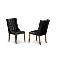 Fop7T49 Dining Chair - Black Linen Fabric Dining Chair And Button Tufted Back With Distressed Jacobean Rubber Wood Legs - Dining Chair Set Of 2 - Set Of 2