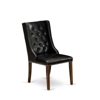 Fop7T49 Dining Chair - Black Linen Fabric Dining Chair And Button Tufted Back With Distressed Jacobean Rubber Wood Legs - Dining Chair Set Of 2 - Set Of 2