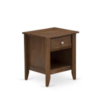 East West Furniture Ga-08-Et Small Nightstand With 1 Wood Drawer For Bedroom, Stable And Sturdy Constructed - Antique Walnut Finish