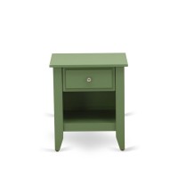 East West Furniture Ga-12-Et Mid Century Night Stand For Bedroom With 1 Wooden Drawer, Stable And Sturdy Constructed - Clover Green Finish