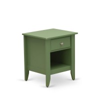 East West Furniture Ga-12-Et Mid Century Night Stand For Bedroom With 1 Wooden Drawer, Stable And Sturdy Constructed - Clover Green Finish