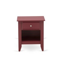 East West Furniture Ga-13-Et Wooden Night Stand For Bedroom With 1 Wooden Drawer, Stable And Sturdy Constructed - Burgundy Finish