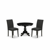 East West Furniture Hbab3-Abk-24 3 Piece Kitchen Table Set - Black Dinner Table And 2 Black Linen Fabric Parsons Dining Chairs With High Back - Wire Brushed Black Finish