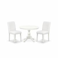 East West Furniture Hbab3-Lwh-64 3 Piece Dining Room Set - Linen White Dinning Table And 2 White Faux Leather Comfortable Chairs With High Back - Linen White Finish