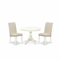 East West Furniture Hbba3-Lwh-01 3 Piece Dining Room Set - Linen White Dining Table And 2 Cream Linen Fabric Comfortable Chairs With High Back - Linen White Finish