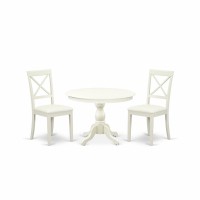 East West Furniture Hbbo3-Lwh-C 3 Piece Dining Room Set - Linen White Wood Table And 2 Linen White Faux Leather Dining Room Chairs With X-Back - Linen White Finish