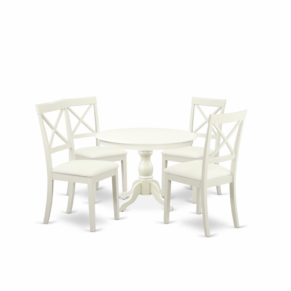 East West Furniture Hbbo5-Lwh-C 5 Piece Kitchen Table Set - Linen White Wooden Table With 4 Linen White Faux Leather Mid Century Modern Chairs With X-Back - Linen White Finish