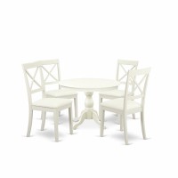 East West Furniture Hbbo5-Lwh-C 5 Piece Kitchen Table Set - Linen White Wooden Table With 4 Linen White Faux Leather Mid Century Modern Chairs With X-Back - Linen White Finish