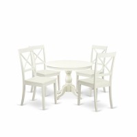 East West Furniture Hbbo5-Lwh-W 5 Piece Kitchen Set - Linen White Breakfast Table And 4 Linen White Chairs For Dining Room With X-Back - Linen White Finish