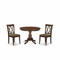 East West Furniture Hbcl3-Mah-C 3 Piece Dining Room Table Set - Mahogany Wood Table And 2 Mahogany Linen Fabric Dining Room Chairs With Double X-Back - Mahogany Finish