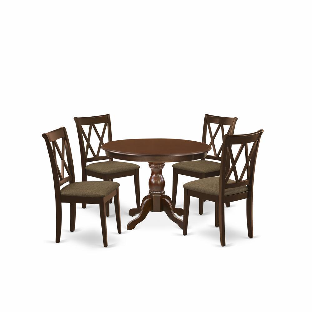 East West Furniture Hbcl5-Mah-C 5 Piece Kitchen Set - Mahogany Modern Dining Table And 4 Mahogany Linen Fabric Dining Room Chairs With Double X-Back - Mahogany Finish