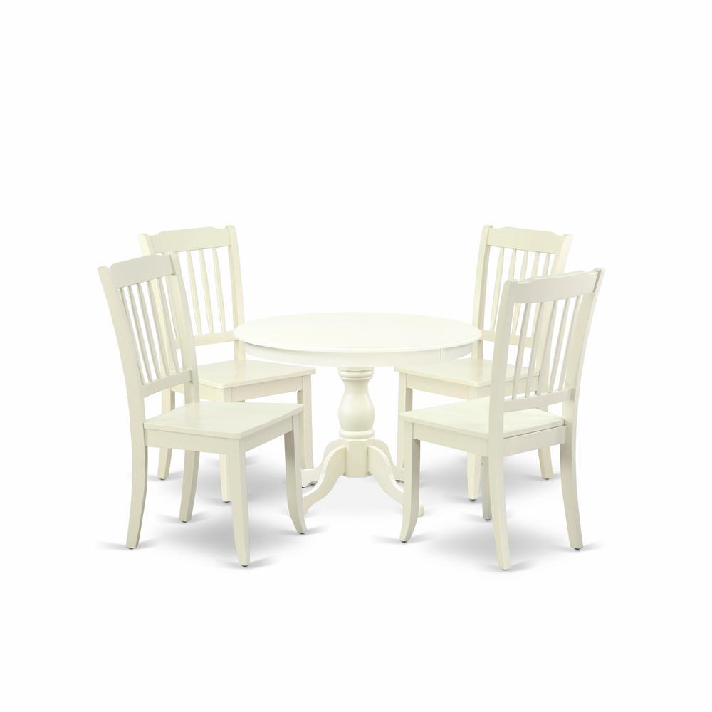 East West Furniture Hbda5-Lwh-W 5 Piece Modern Dining Table Set - Linen White Dinning Table And 4 Linen White Kitchen Chairs With Slatted Back - Linen White Finish