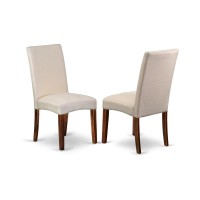 East West Furniture Hbdr3-Mah-01 3 Piece Dining Room Table Set - Mahogany Round Dining Table And 2 Cream Linen Fabric Modern Dining Chairs With High Back - Mahogany Finish
