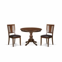 East West Furniture Hbdu3-Mah-C 3 Piece Kitchen Table Set - Mahogany Dining Room Table And 2 Mahogany Faux Leather Comfortable Chairs With Panel Back - Mahogany Finish