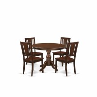 East West Furniture Hbdu5-Mah-W 5 Piece Kitchen Dining Table Set - Mahogany Small Kitchen Table And 4 Mahogany Wooden Dining Chairs With Panel Back - Mahogany Finish