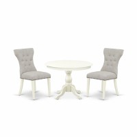 East West Furniture Hbga3-Lwh-35 3 Piece Table Set - Linen White Dinner Table And 2 Doeskin Linen Fabric Kitchen Chairs Button Tufted Back With Nail Heads - Linen White Finish