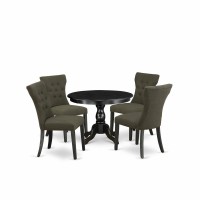 East West Furniture Hbga5-Abk-50 5 Piece Dining Set - Black Breakfast Table And 4 Dark Gotham Grey Linen Fabric Dining Chairs Button Tufted Back With Nail Heads - Wire Brushed Black Finish