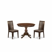 East West Furniture Hbip3-Mah-C 3 Piece Table And Chairs Dining Set - Mahogany Wood Dining Table And 2 Mahogany Linen Fabric Chairs For Dining Room With Slatted Back- Mahogany Finish