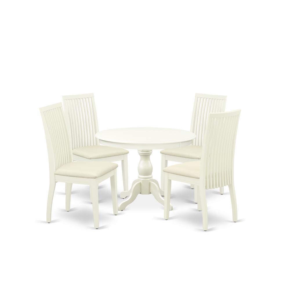 East West Furniture Hbip5-Lwh-C 5 Piece Dining Room Table Set - Linen White Small Dining Table And 4 Linen White Chairs For Dining Room With Slatted Back - Linen White Finish