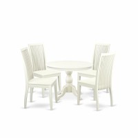 East West Furniture Hbip5-Lwh-W 5 Piece Kitchen Dining Table Set - Linen White Dinning Table And 4 Linen White Kitchen Chairs With Slatted Back - Linen White Finish