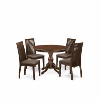 East West Furniture Hbip5-Mah-C 5 Piece Kitchen Dining Table Set - Mahogany Dinner Table And 4 Mahogany Linen Fabric Dining Room Chairs With Slatted Back - Mahogany Finish