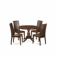 East West Furniture Hbip5-Mah-W 5 Piece Kitchen Table Set - Mahogany Wood Dining Table And 4 Mahogany Dining Room Chairs With Slatted Back - Mahogany Finish
