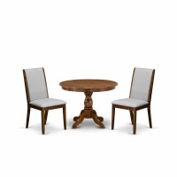East West Furniture Hbla3-Awa-05 3 Piece Table And Chairs Dining Set - Acacia Walnut Dining Room Table And 2 Grey Linen Fabric Kitchen & Dining Room Chairs With High Back - Acacia Walnut Finish