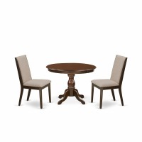 East West Furniture Hbla3-Mah-04 3 Piece Dining Room Table Set - Mahogany Breakfast Table And 2 Light Tan Linen Fabric Kitchen & Dining Room Chairs With High Back - Mahogany Finish