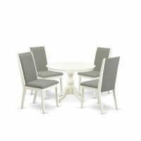 East West Furniture Hbla5-Lwh-06 5 Piece Modern Dining Table Set - Linen White Breakfast Table And 4 Shitake Linen Fabric Modern Dining Chairs With High Back - Linen White Finish