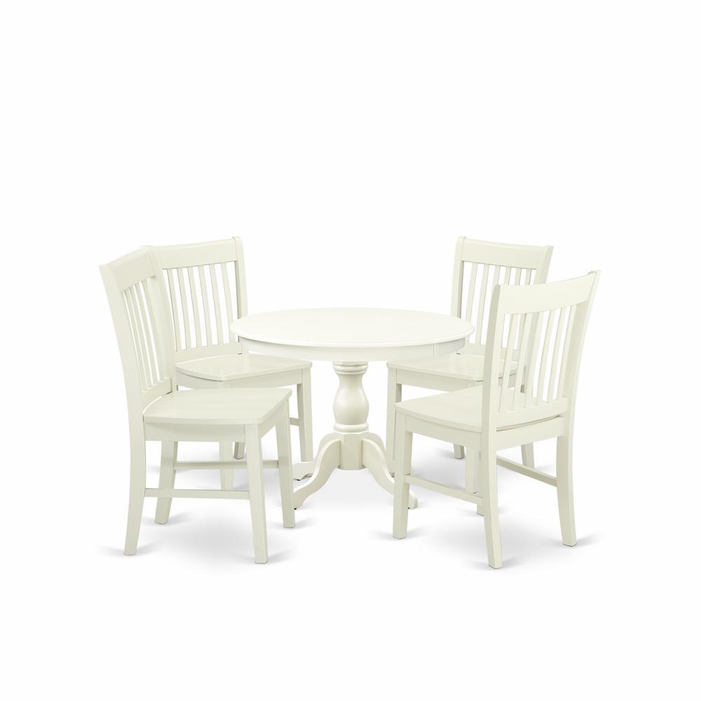 East West Furniture Hbnf5-Lwh-W 5 Piece Dining Room Table Set - Linen White Dining Table And 4 Linen White Kitchen Chairs With Slatted Back - Linen White Finish