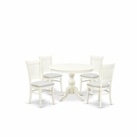 East West Furniture - Hbva5-Lwh-C - 5-Piece Modern Dining Table Set- 4 Dining Room Chairs And Breakfast Table - Linen Fabric Seat And Slatted Chair Back - Linen White Finish