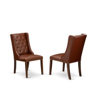 East West Furniture Hlfo5-Mah-46 5-Piece Dinette Room Set Includes 1 Modern Round Dining Table And 4 Brown Linen Fabric Mid Century Dining Chairs With Button Tufted Back - Mahogany Finish
