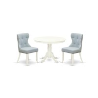 East-West Furniture Hlsi3-Lwh-15 - A Modern Dining Table Set Of Two Fantastic Parson Dining Chairs With Linen Fabric Baby Blue Color And A Beautiful 42-Inch Antique Pedestal Kitchen Table With Linen W