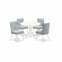 East-West Furniture Hlsi5-Lwh-15 - A Dining Set Of 4 Amazing Kitchen Dining Chairs With Linen Fabric Baby Blue Color And A Beautiful 42-Inch Round Dining Table With Linen White Color