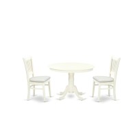 East West Furniture - Hlva3-Lwh-C - 3-Piece Dining Table Set- 2 Kitchen Chairs And Modern Kitchen Table - Linen Fabric Seat And Slatted Chair Back - Linen White Finish