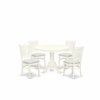 East West Furniture - Hlva5-Lwh-C - 5-Pc Dining Room Table Set- 4 Dining Chairs And Modern Kitchen Table - Linen Fabric Seat And Slatted Chair Back - Linen White Finish