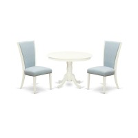 East-West Furniture Hlve3-Lwh-15 - A Wooden Dining Table Set Of Two Amazing Dining Chairs With Linen Fabric Baby Blue Color And A Fantastic 42-Inch Antique Dining Table With Linen White Color