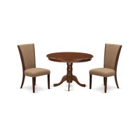 East-West Furniture Hlve3-Mah-47 - A Dining Set Of Two Fantastic Kitchen Chairs With Linen Fabric Light Sable Color And A Lovely 42-Inch Antique Dining Table In Mahogany Finish