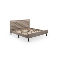 East West Furniture Kdf-16-K Platform King Size Bed - Dark Khaki Linen Fabric Upholestered Bed Headboard With Button Tufted Trim Design - Black Legs