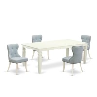East-West Furniture Lgsi5-Lwh-15 - A Modern Dining Table Set Of 4 Wonderful Dining Chairs With Linen Fabric Baby Blue Color And A Wonderful Wooden Dining Table With Linen White Color