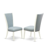 East-West Furniture Lgve5-Lwh-15 - A Dining Room Table Set Of 4 Wonderful Parson Chairs With Linen Fabric Baby Blue Color And A Wonderful 18 Butterfly Leaf Rectangle Dining Table With Linen White Col